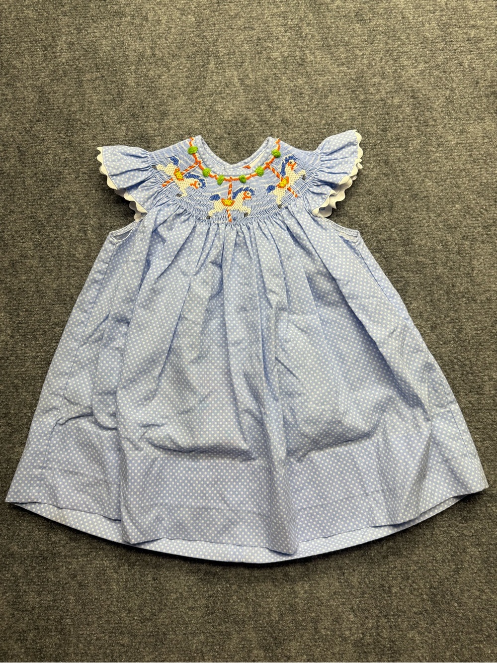 Remember Nguyen Baby Girl 12 months Blue Polka Dot Smocked Flutter-Sleeve Dress